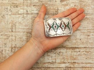 Antique Vintage Native Sterling Silver Zuni Turquoise Coral Inlay Belt Buckle 4