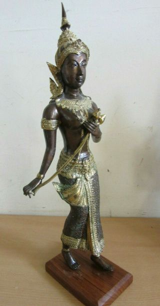 Vintage Temple Guardian Teppanom Thailand Gilt Bronze Standing Statue Figure 19 "