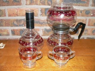 Vintage 6 Piece Etched Glass Kent Vacuum Brew Coffee Maker Presentation Set