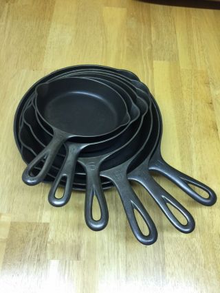 Vintage Griswold Skillet Set - Sizes 3,  4,  5,  6,  7,  8 All Sit Flat.  Very,  Smooth.