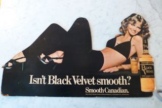 Vintage Cheryl Tiegs Black Velvet Whiskey Cardboard Cutout Ad Sign 1975