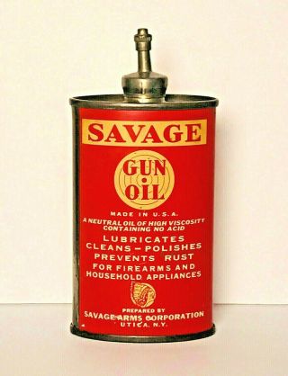 Rare Vintage Savage Gun Oil Tin Can Lead Top Handy Oiler