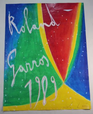 1989 French Open Rare Vintage Poster Roland Garros Tennis De Maria