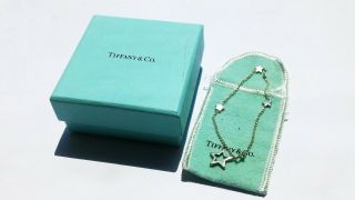 Vtg Retired Tiffany & Co Sterling Silver Stars Link Rolo Chain Bracelet - 7 1/2 "