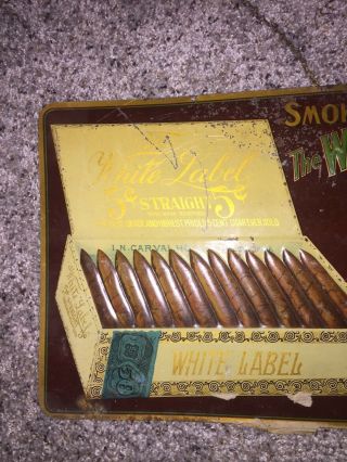 vintage cigar advertising sign Smoke The White Label 5 Cents Cigars Tin Sign 3