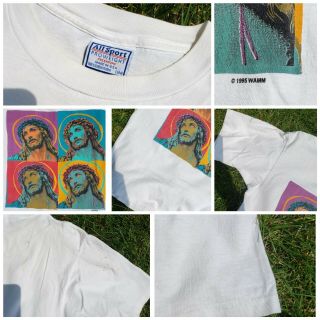 Vintage 1995 POP ART ' JESUS ' tee shirt white vtg andy warhol 90s 1990s 2