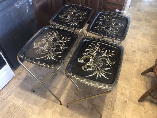 Set 4 Vintage Tv Trays Mcm Mid - Century Modern Fruit Antique