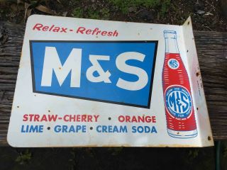 Vintage Relax - Refresh With M&s Sodas Flint Michigan 2 Sided Ad Flange Sign
