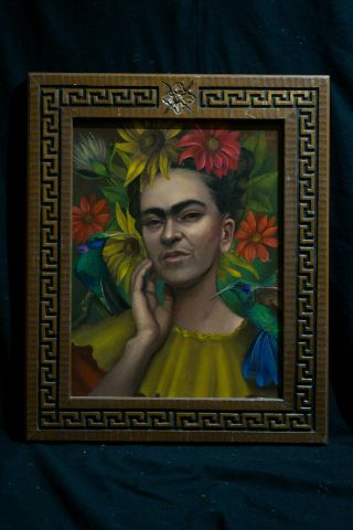 Offer Oil On Canvas,  Vintage,  Not Printed,  Signature Frida Kahlo (24 X 19.  6 Inches)