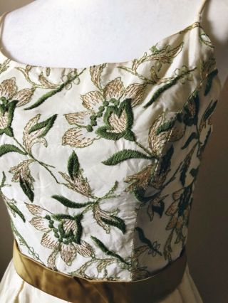 Vintage 1950’s 50’s taffeta floral embroidered party dress XXS XS 6