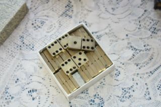 NOS 56 Vintage solid Brass Dominos,  in wooden boxes,  Heavy for size 2