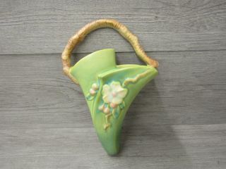 Vintage Antique Roseville Pottery Green Apple Blossom Wall Pocket Planter