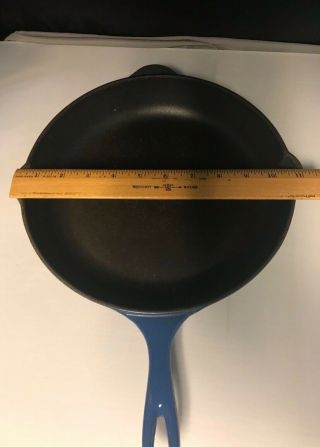 Vintage Le Creuset Blue Skillet with Spouts and Tab 26 5