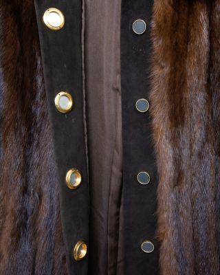 Vintage Bonwit Teller Women ' s Brown Mink Fur & Leather Coat Full - Length Jacket 3