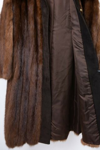 Vintage Bonwit Teller Women ' s Brown Mink Fur & Leather Coat Full - Length Jacket 4