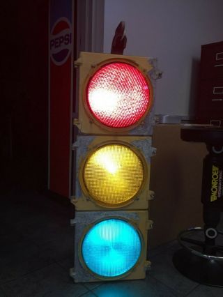 Vintage Cast Metal Traffic Signal Light 12 " Lens Led W Hanger Wired