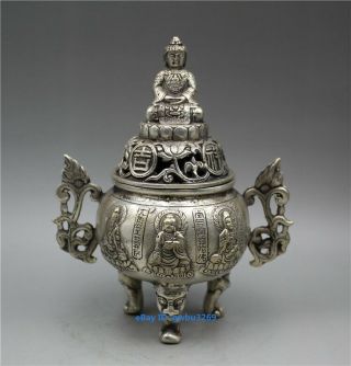 Collectio China Tibetan Silver Incense Burner Hand - Carved Guanyin Buddha Censer