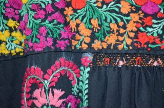 VTG Long Black OAXACAN MEXICAN hand Embroidered festival ethnic Dress - S/M 3