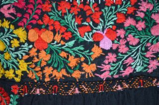 VTG Long Black OAXACAN MEXICAN hand Embroidered festival ethnic Dress - S/M 7