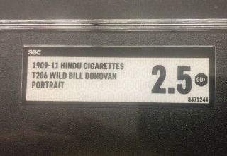T206 1909 - 11 Bill Donovan Hindu Back Detroit Tigers SGC 2.  5 Vintage Baseball 2