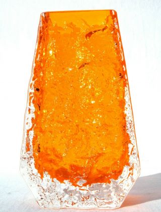 Vtg/retro 60s Whitefriars Textured Cased Tangerine Glass Coffin Vase Baxter 9686