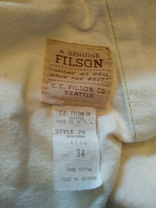 Vintage Old Stock Filson Style 79 Single Dry Finish Tin Pants 34 Unhemmed