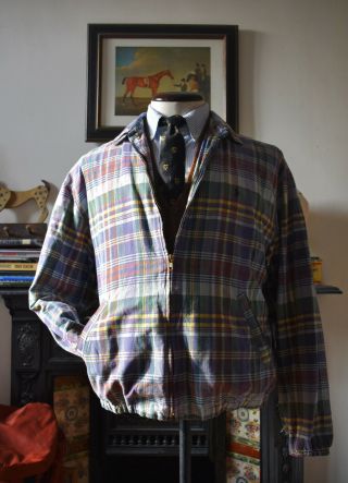 Vintage 90s Polo Ralph Lauren Madras Fabric Harrington Jacket Size L Preppy Mod