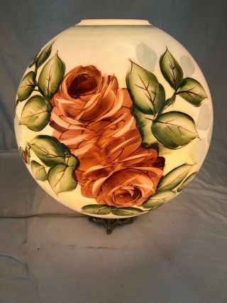 Antique Hand Painted Roses Floral 12″ Ball Oil Lamp Shade Banquet Parlor Gwtw