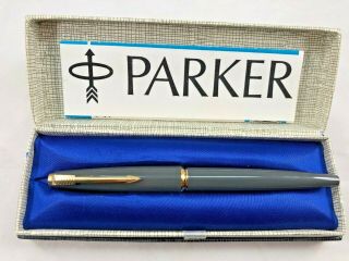 Vintage Parker 45 Grey Fountain Pen With 14k Solid Gold Fine Point Nib