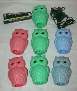 Vintage Retro Owl Party Lights String 7 Camping Rv Patio Blow Mold 4