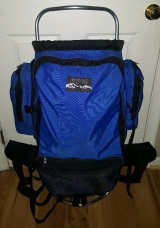 Vtg Jansport Hiking Backpack Aluminum Frame External Wings Blue Size Pockets 39 "