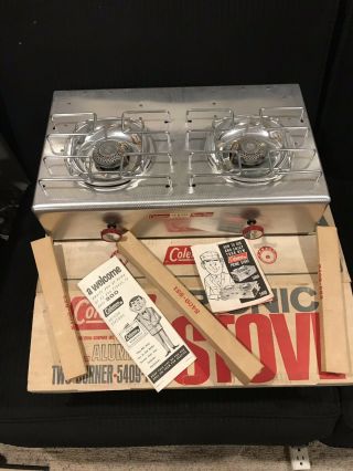 Vintage Coleman Two Burner Picnic Stove Model 5409 - Old Stock Complete Box