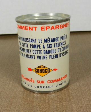 Vintage 1950s Blue Sunoco Pump Advertising Oil Can Tin Bank Sun Oil Co.  French 3