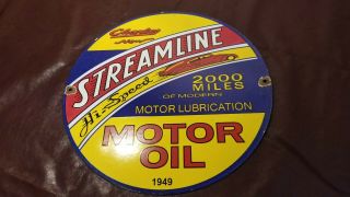 Vintage Streamline Motor Oil Porcelain Gasoline Service Station Pump Plate Sign