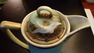 Rare 1910 Antique Nippon Tea Pot & Lid Flying Swan Geese Jeweled Moriage Teapot 2