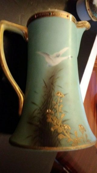 Rare 1910 Antique Nippon Tea Pot & Lid Flying Swan Geese Jeweled Moriage Teapot 8