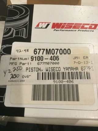 Yamaha Wiseco Piston Kit Yz250 677m07000 677p8 Mx Vintage Ahrma