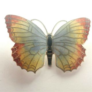English Silver Enamel Large Butterfly Brooch