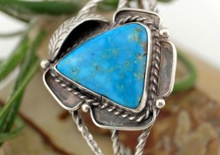 Vtg Sterling Silver Bright Blue Turquoise Twisted Wire Cuff Bracelet 2