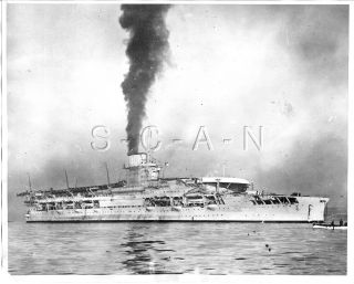 WWII US Large Press Photo - British Royal Navy - Aircraft Carrier - HMS Glorious 2