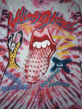 Vtg Rolling Stones Concert T Shirt 1994 Voodoo Lounge Tour Tie Dye Sz XXL 2XL 4