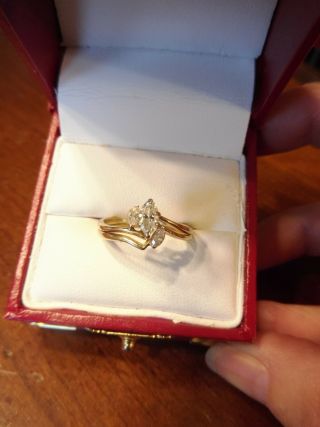 Vintage 14k Yellow Gold Diamond Engagement Ring Wedding Band Set Size 6.  5 (378)