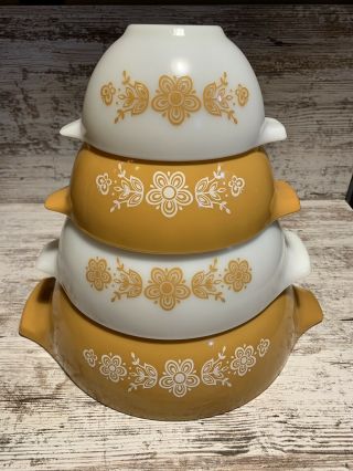 Vintage Pyrex Butterfly Gold Cinderella Mixing/nesting Bowls - Complete Usa