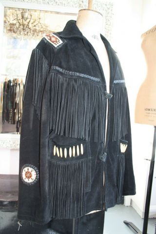 Mens Vintage Echo Native Fringe Jacket Coat Vest Indian Seed Beads,  Medium