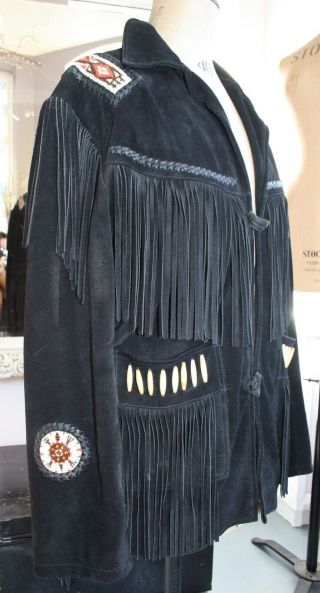 Mens Vintage Echo Native Fringe Jacket Coat Vest Indian Seed Beads,  Medium 2