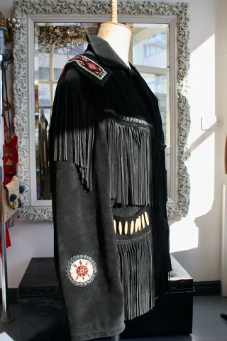 Mens Vintage Echo Native Fringe Jacket Coat Vest Indian Seed Beads,  Medium 3
