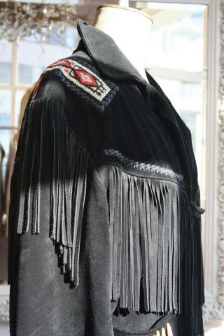 Mens Vintage Echo Native Fringe Jacket Coat Vest Indian Seed Beads,  Medium 4