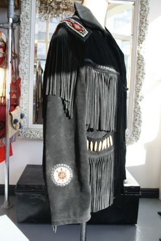 Mens Vintage Echo Native Fringe Jacket Coat Vest Indian Seed Beads,  Medium 5