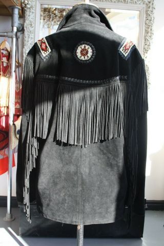 Mens Vintage Echo Native Fringe Jacket Coat Vest Indian Seed Beads,  Medium 6