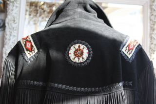 Mens Vintage Echo Native Fringe Jacket Coat Vest Indian Seed Beads,  Medium 7